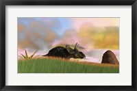 Triceratops Walking across a Grassy Field 3 Fine Art Print