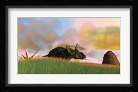 Triceratops Walking across a Grassy Field 3 Fine Art Print
