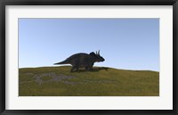 Triceratops Walking across a Grassy Field 4 Framed Print
