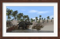 Triceratops Walking along the Shoreline 1 Fine Art Print