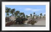 Triceratops Walking along the Shoreline 1 Framed Print
