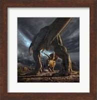 A Tyrannosaurus Rex and Triceratops in a Face Off Fine Art Print