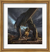 A Tyrannosaurus Rex and Triceratops in a Face Off Fine Art Print