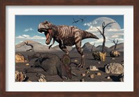 A T Rex is about to make a Meal of a Dead Triceratops Fine Art Print
