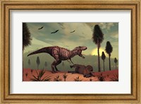 A Triceratops falls victim to Tyrannosaurus Rex Fine Art Print