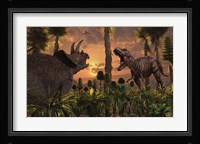 T- Rex and Triceratops meet for a Battle 1 Fine Art Print