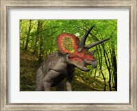 A Colorful Triceratops Wanders a Cretaceous Forest Fine Art Print