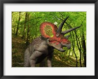 A Colorful Triceratops Wanders a Cretaceous Forest Fine Art Print