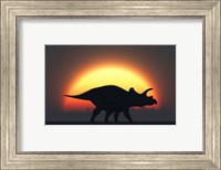 A Silhouetted Triceratops strolling Past a Setting Sun Fine Art Print