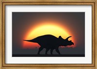 A Silhouetted Triceratops strolling Past a Setting Sun Fine Art Print