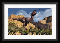 Confrontation between Tyrannosaurus Rex and Triceratops Framed Print