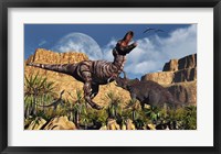 Confrontation between Tyrannosaurus Rex and Triceratops Framed Print
