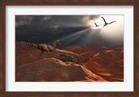 T Rex and Quetzalcoatlus Discover the Carcass of a Triceratops Fine Art Print