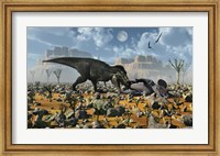 T-Rex feeding on a Triceratops Carcass Fine Art Print