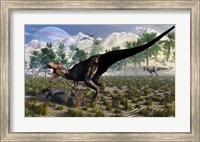 Tyrannosaurus Rex Guards its meal of a Juvenile Triceratops Fine Art Print