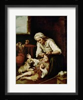 Old Woman Cleaning a Boy's Hair Fine Art Print
