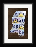 Mississippi License Plate Map Framed Print