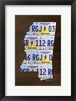 Mississippi License Plate Map Framed Print