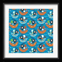 Pirate Ship Pattern Blue Fine Art Print