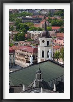 Royal Palace and Vilnius Cathedral, Gediminas Hill elevated view of Old Town, Vilnius, Lithuania Fine Art Print