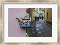 Wall Decorated with Teapot and Cobbled Street in the Old Town, Vilnius, Lithuania II Fine Art Print