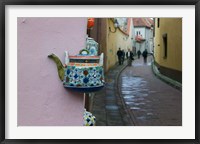 Wall Decorated with Teapot and Cobbled Street in the Old Town, Vilnius, Lithuania II Fine Art Print