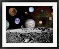 Montage of the planets and Jupiter's Moons Framed Print