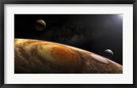 Jupiter's Moons Lo and Europa hover over the Great Red Spot on Jupiter Fine Art Print