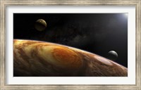 Jupiter's Moons Lo and Europa hover over the Great Red Spot on Jupiter Fine Art Print