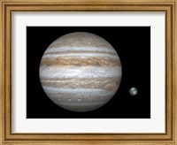 Artist's concept Comparing the Size of the Gas Giant Jupiter with That of the Earth Fine Art Print