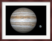 Artist's concept Comparing the Size of the Gas Giant Jupiter with That of the Earth Fine Art Print