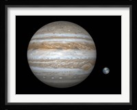 Artist's concept Comparing the Size of the Gas Giant Jupiter with That of the Earth Fine Art Print
