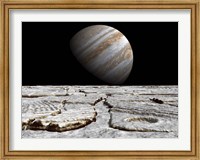 Artist's concept of Jupiter as Seen Across the Icy Surface of its Moon Europa Fine Art Print