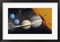 The Planets and Larger Moons to scale with the Sun Fine Art Print