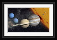 The Planets and Larger Moons to scale with the Sun Fine Art Print