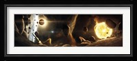 Asteroid field next to an Earth-like Planet in a Dual-star System Fine Art Print