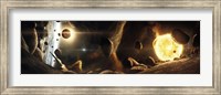 Asteroid field next to an Earth-like Planet in a Dual-star System Fine Art Print