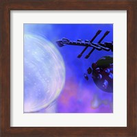 A Spaceship Passes a Moon and Orbiting Asteroids Fine Art Print