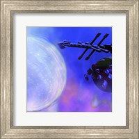 A Spaceship Passes a Moon and Orbiting Asteroids Fine Art Print