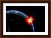 Explosion on Earth's surface from a colliding Asteroid Impact Fine Art Print