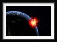Explosion on Earth's surface from a colliding Asteroid Impact Fine Art Print