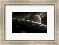 Dynamic spacewith incoming Asteroids Fine Art Print