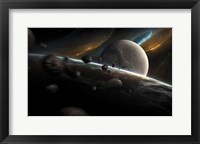 Dynamic spacewith incoming Asteroids Fine Art Print