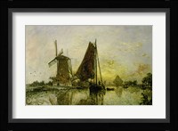 Boats Near Mills In Holland, 1868 Fine Art Print
