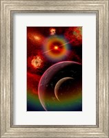 An alien planet and it's moon illuminated by the glow of Nebula gas clouds Fine Art Print