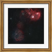 Widefield view of of Simeis 147, the Flaming Star Nebula, and the Tadpole Nebula Fine Art Print