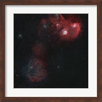 Widefield view of of Simeis 147, the Flaming Star Nebula, and the Tadpole Nebula Fine Art Print