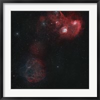 Widefield view of of Simeis 147, the Flaming Star Nebula, and the Tadpole Nebula Framed Print