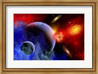 A mixture of colorful stars, planets, Nebulae and galaxies Fine Art Print