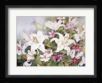 White Lilies And Mixed Colored Cosmos Fine Art Print